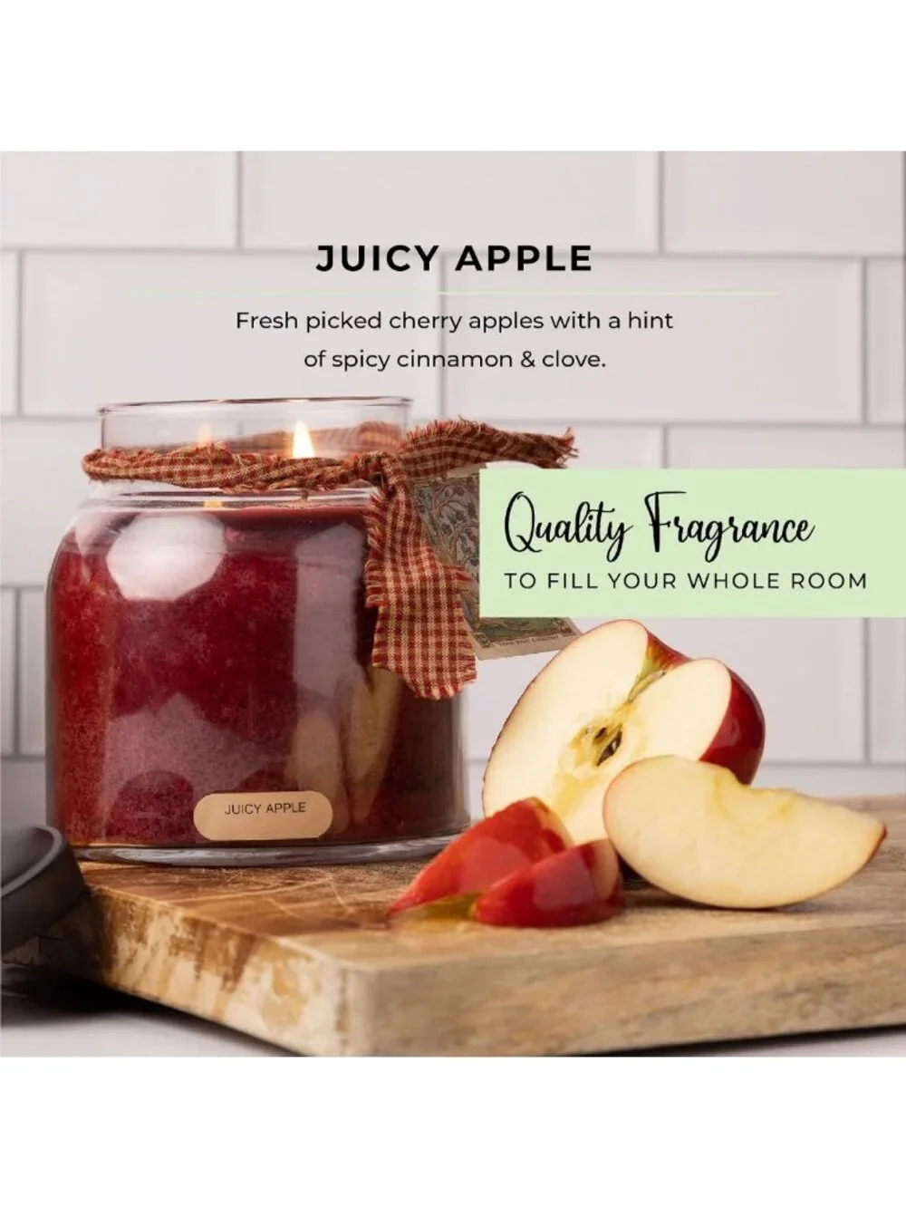 Juicy Apple Scented Candle Jar with Lid - 34oz, Long Lasting 155 Hours, Perfect